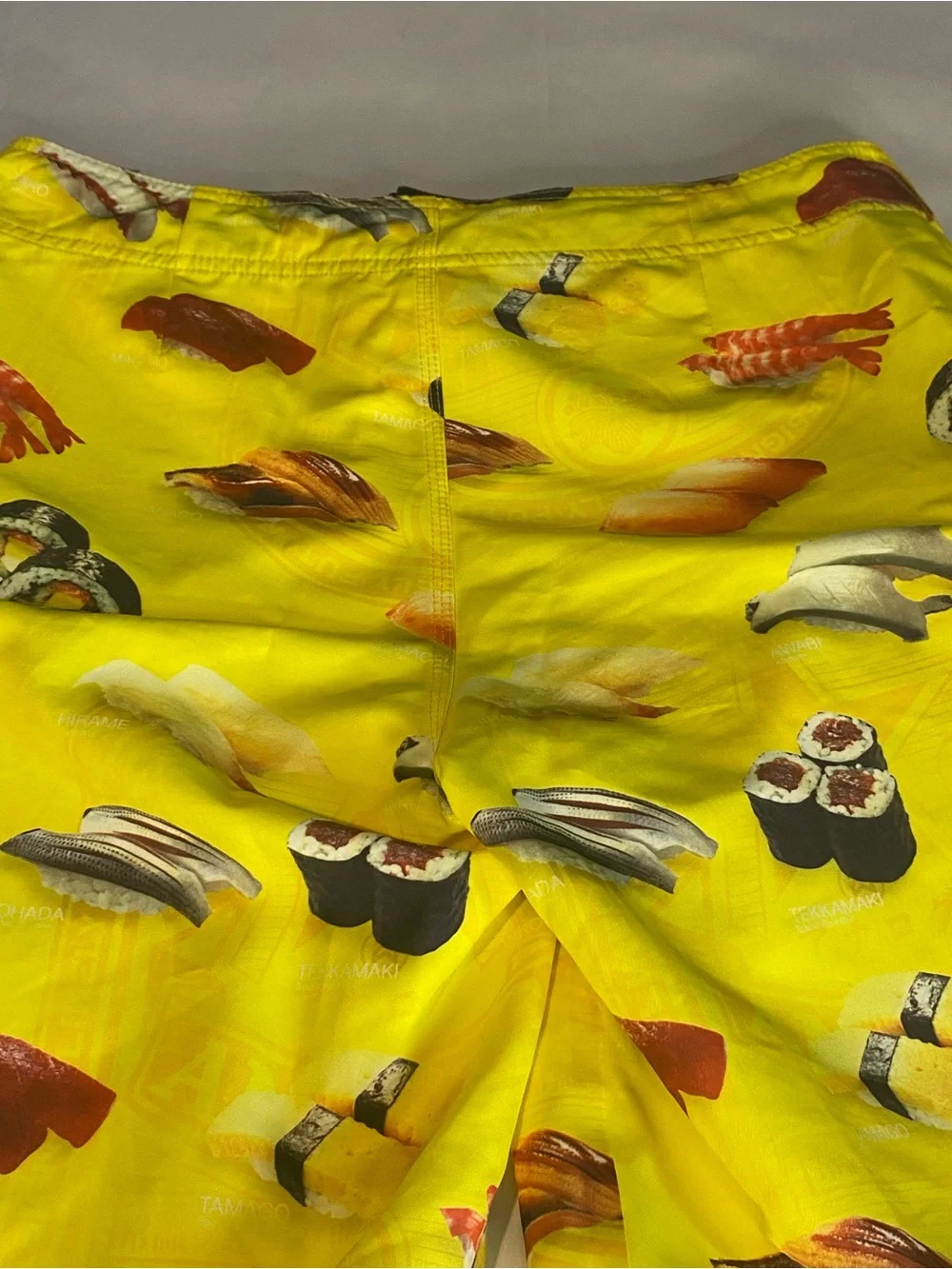 Analog Yellow Sushi-Print Board Shorts